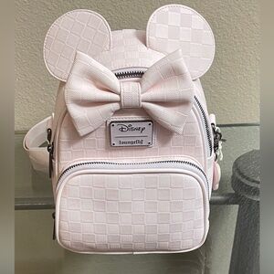 Disney Minnie Mouse Pink Checkered Textured Mini Backpack